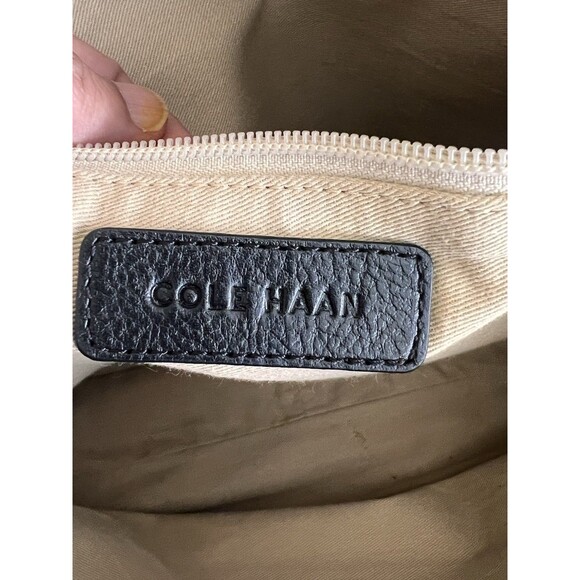 Cole Haan Large Black Travel Work Messenger Bag Leather Expandable Belt - Picture 12 of 16